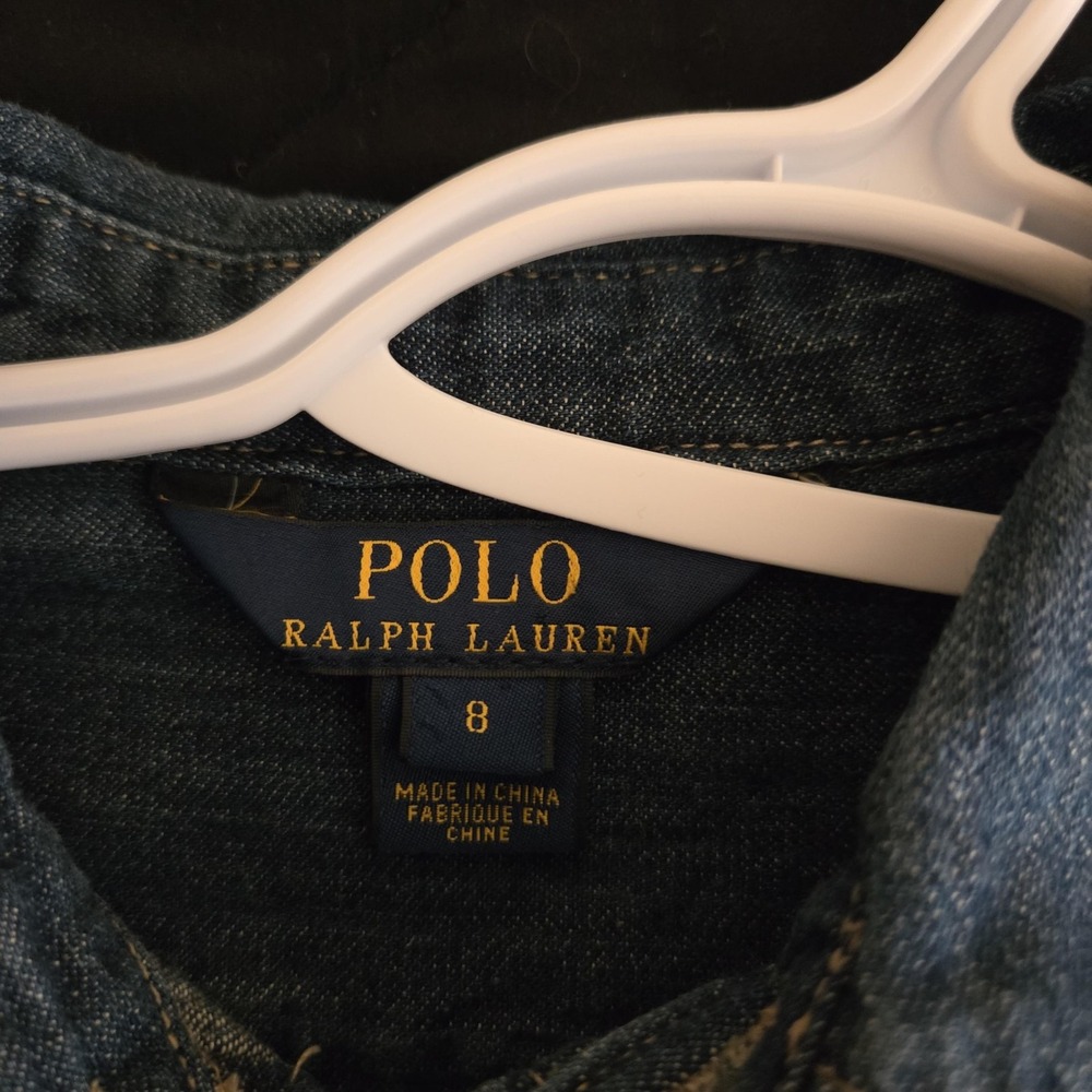 Polo Ralph Lauren Shirt Dress Girls Size 8 Blue Excellent Denim Button Front - Picture 4 of 9